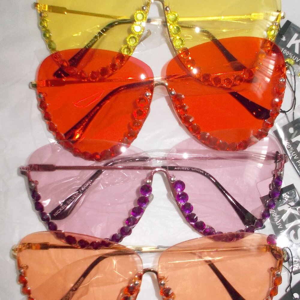 FUN AND FUNKY HALF-MOON METAL FRAMES SUNGLASSES WITH RHINESTONES